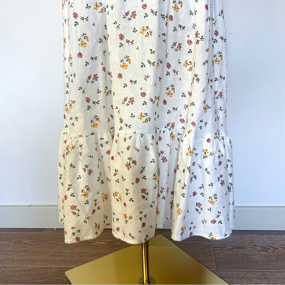 Reformation Dolci White Floral 100% Linen Midi Dress Sweetheart Neckline Size 6 - Picture 5 of 8